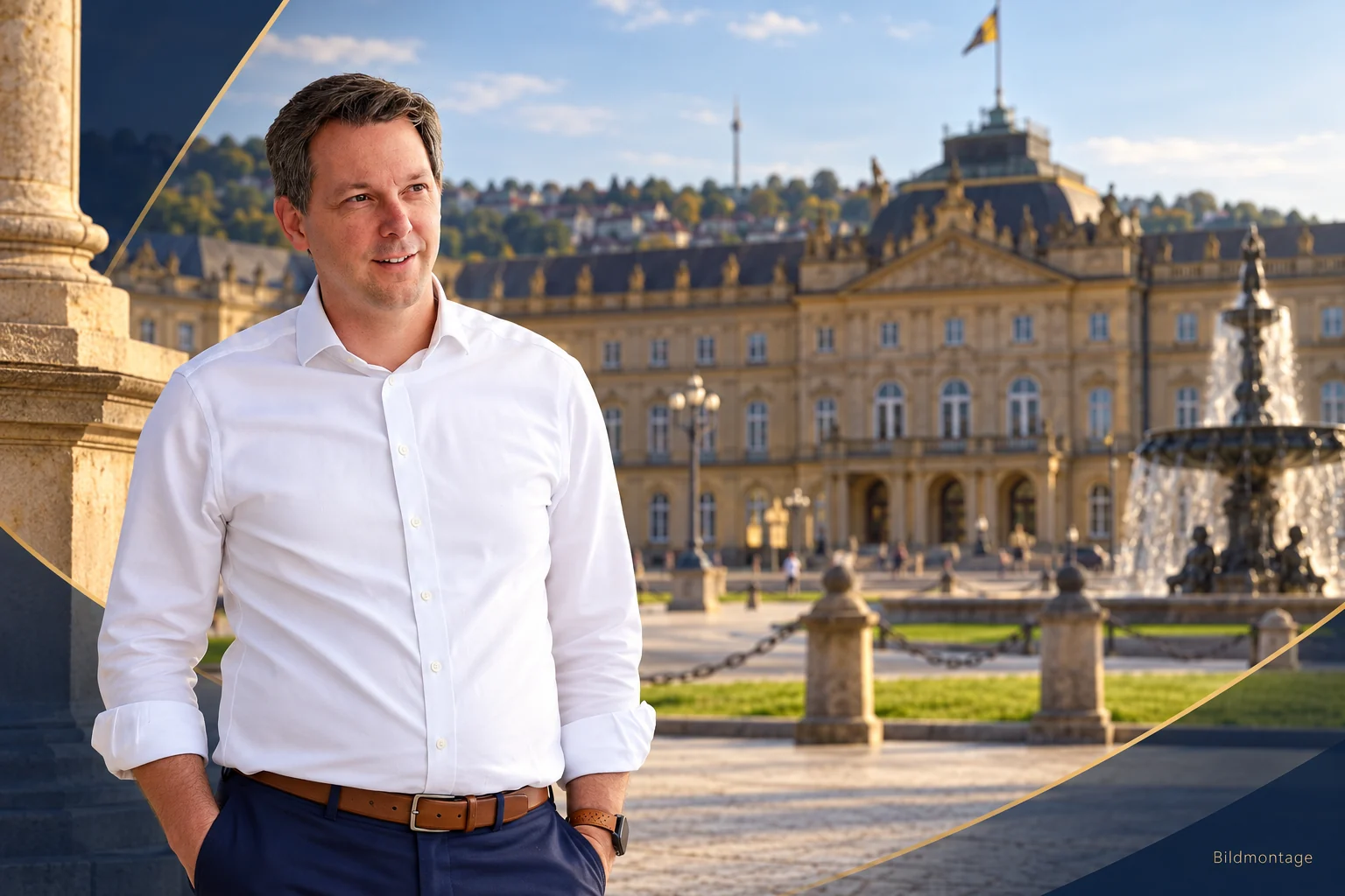 Bildmontage: Oliver Arts vor dem Neuen Schloss in Stuttgart